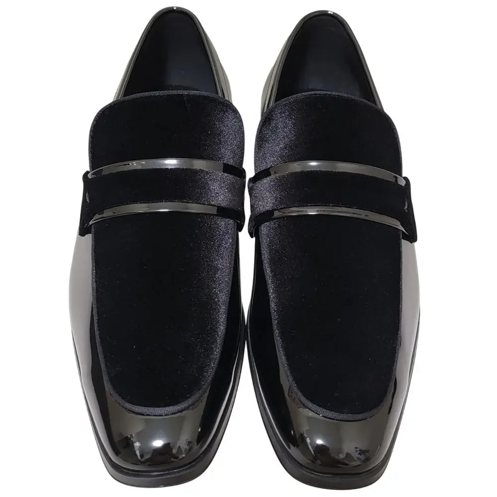 Stacy Adams Men Spratley Slip On Moc Toe Loafers Size US 11M Black Velour/Patent